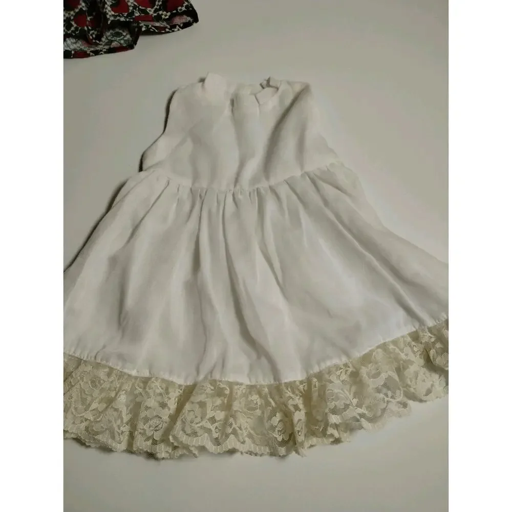 Vintage Doll Apron Dress -Strawberries - over White Slip Dress - 12